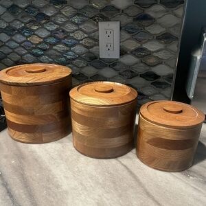 Vintage Set of 3 Wooden Canisters